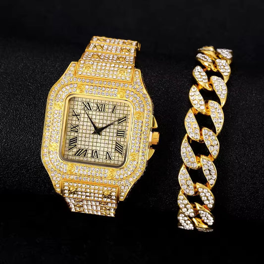 Luxury Diamond Wrist Watch With Luxury Rhinestone Unisex Bracelet 2025
